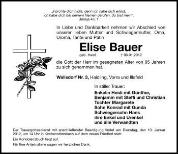 Traueranzeige von Elise Bauer von Hersbrucker Zeitung